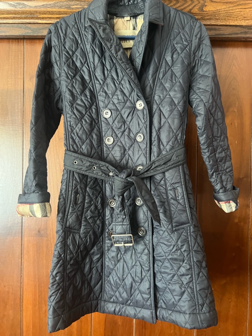 Burberry Black Quilted Belted Trench Coat